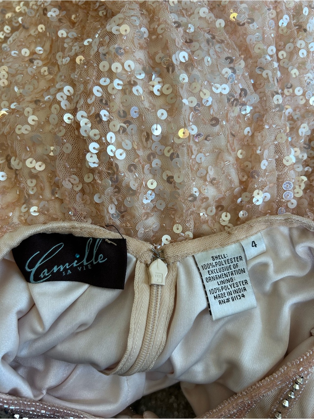 Camille La Vie Champagne Pink Sequin Beaded Formal Maxi Gown Size 4 - Picture 8 of 9